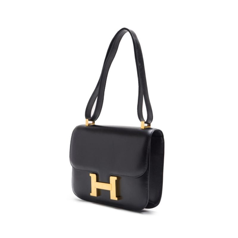 HERMES Constance 23 Shoulder Bag Box Calf Black Gold-Tone Hardware, Pre-Owned