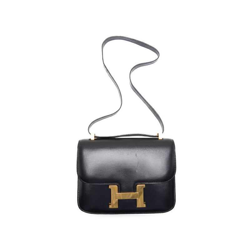 HERMES Constance 23 Shoulder Bag Box Calf Black Gold-Tone Hardware, Pre-Owned