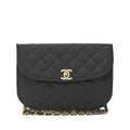 CHANEL Shoulder Bag, Matelasse, Chain Shoulder, Satin, Black, Gold-Tone Hardware, Pre-Owned