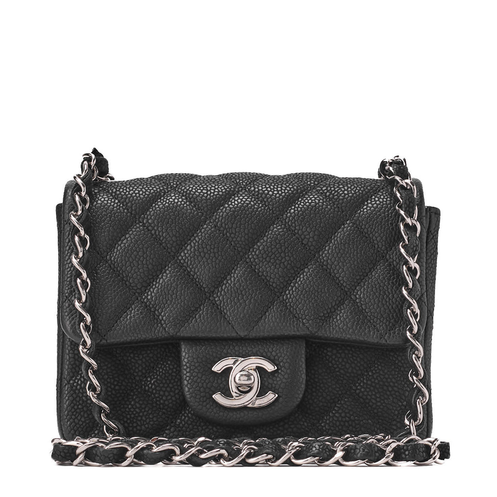 CHANEL Shoulder Bag Mini Matelasse Caviar Skin Black Silver-Tone Hardware Pre-Owned