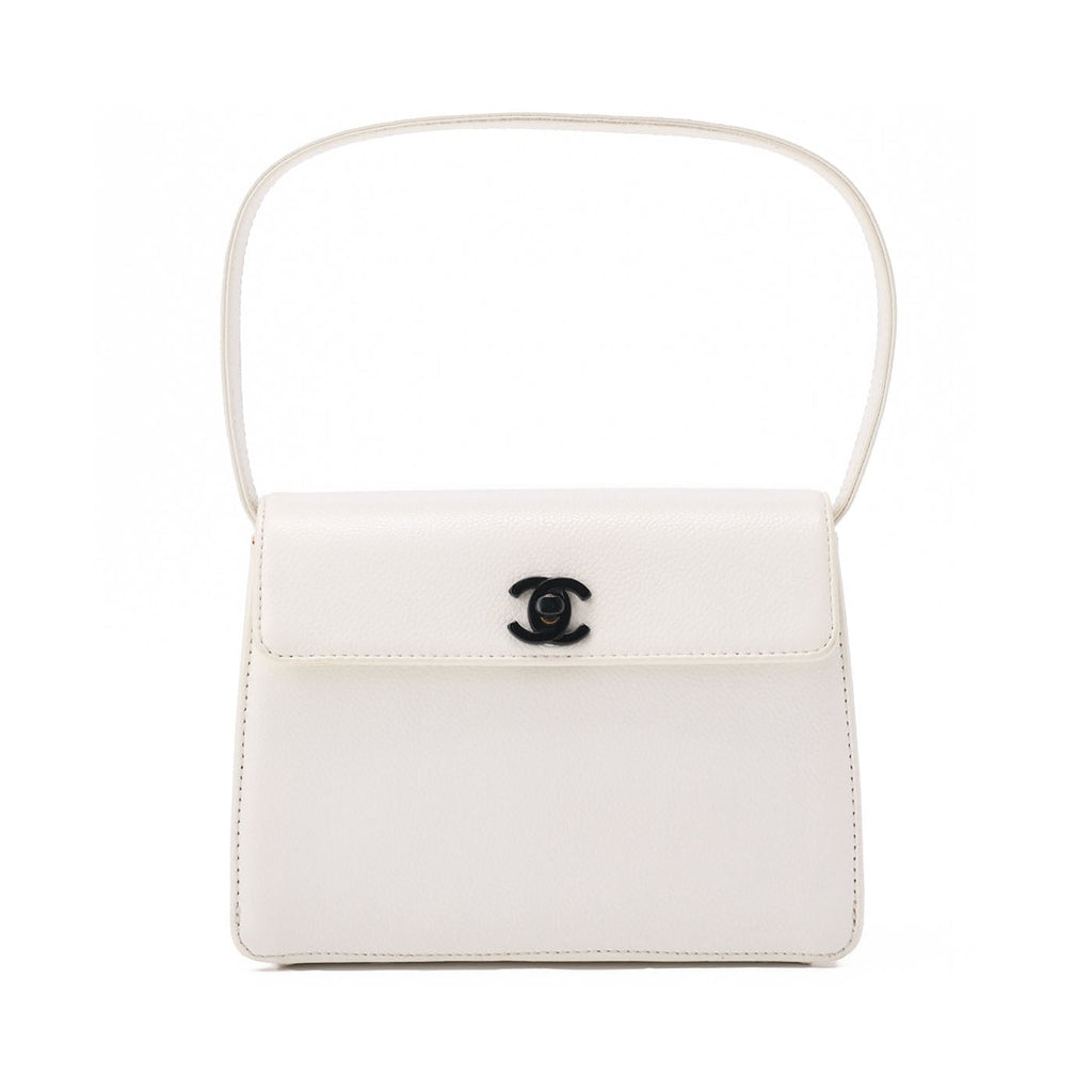 CHANEL Handbag Mini Kelly Shape Caviar Skin White Gold-Tone Hardware, Pre-Owned