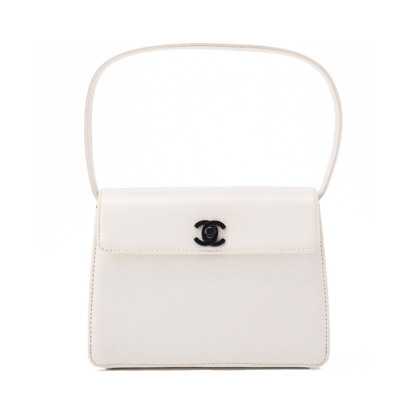 CHANEL Handbag Mini Kelly Shape Caviar Skin White Gold-Tone Hardware, Pre-Owned