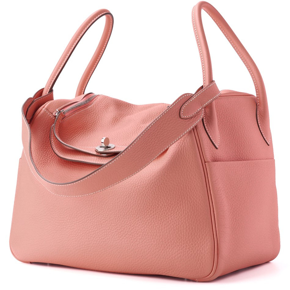HERMES Lindy 34 Shoulder Bag, Tryon Clemence, Crevette, Silver-Tone Hardware, Pre-Owned