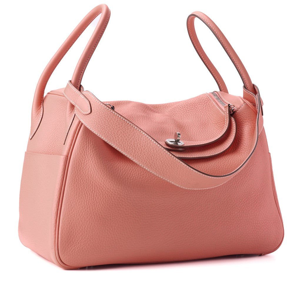HERMES Lindy 34 Shoulder Bag, Tryon Clemence, Crevette, Silver-Tone Hardware, Pre-Owned