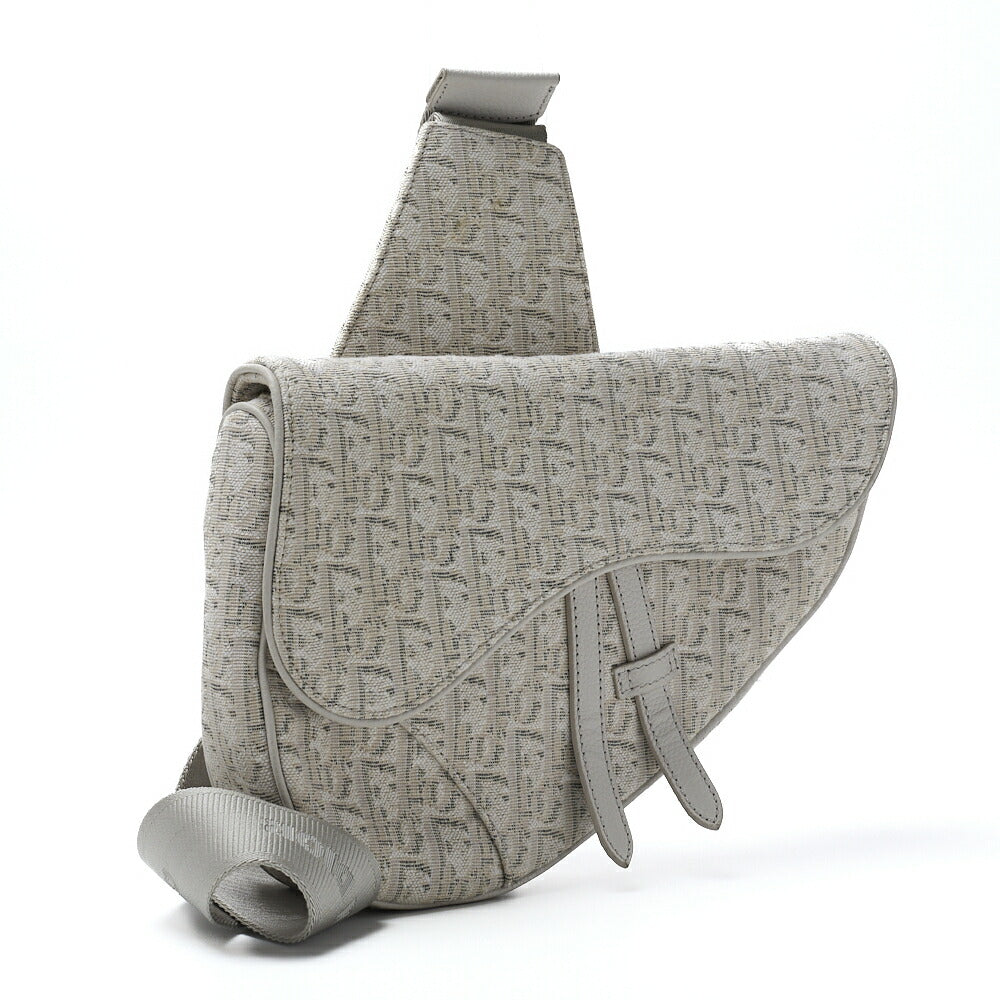 Dior Jacquard Trotter Saddle Bag Canvas White Silver-Tone Hardware, Pre-Owned