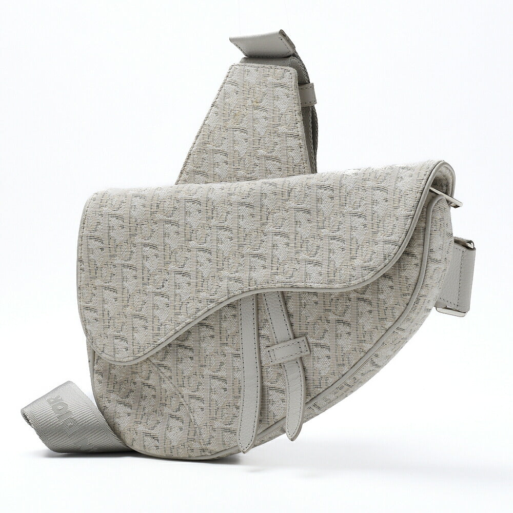 Dior Jacquard Trotter Saddle Bag Canvas White Silver-Tone Hardware, Pre-Owned