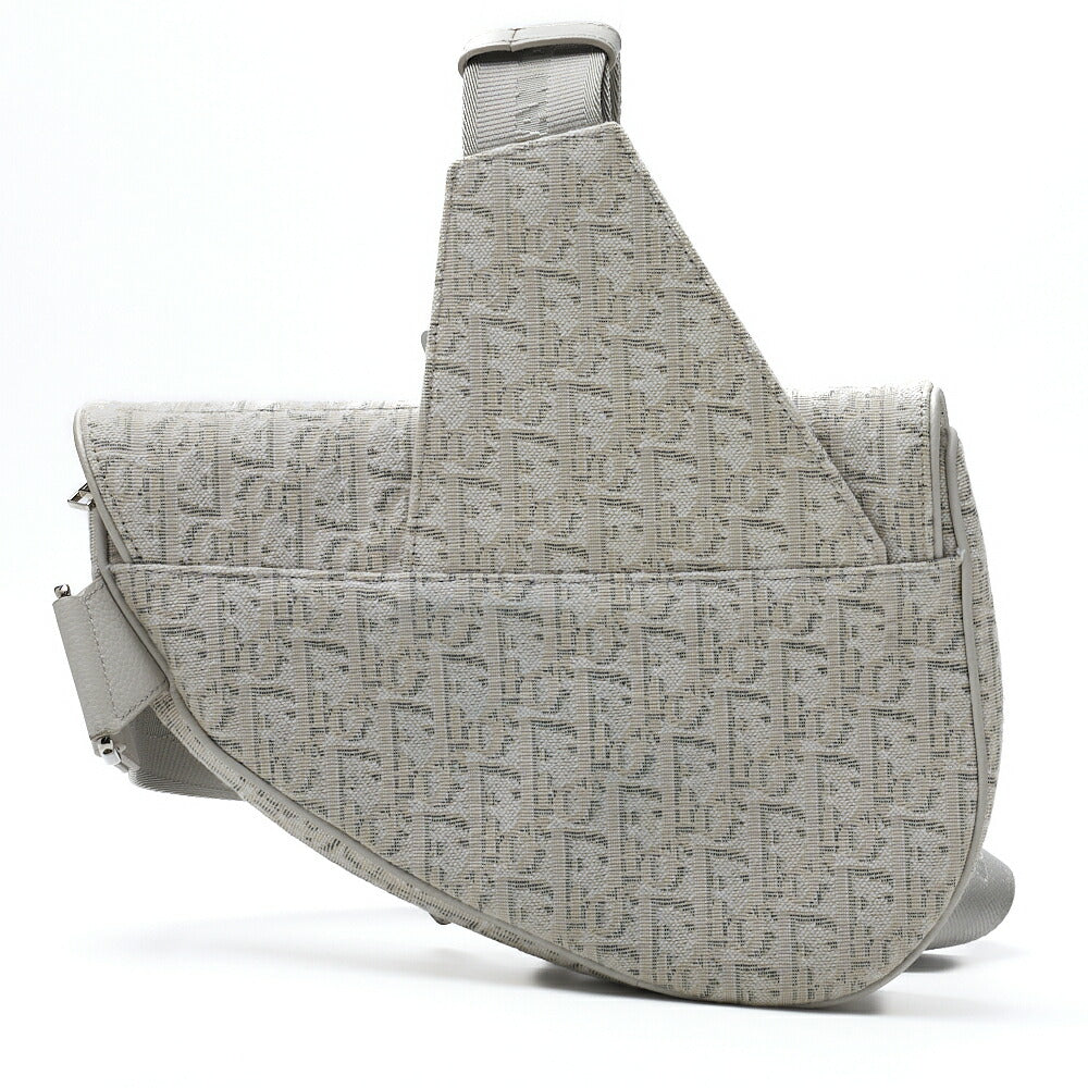Dior Jacquard Trotter Saddle Bag Canvas White Silver-Tone Hardware, Pre-Owned