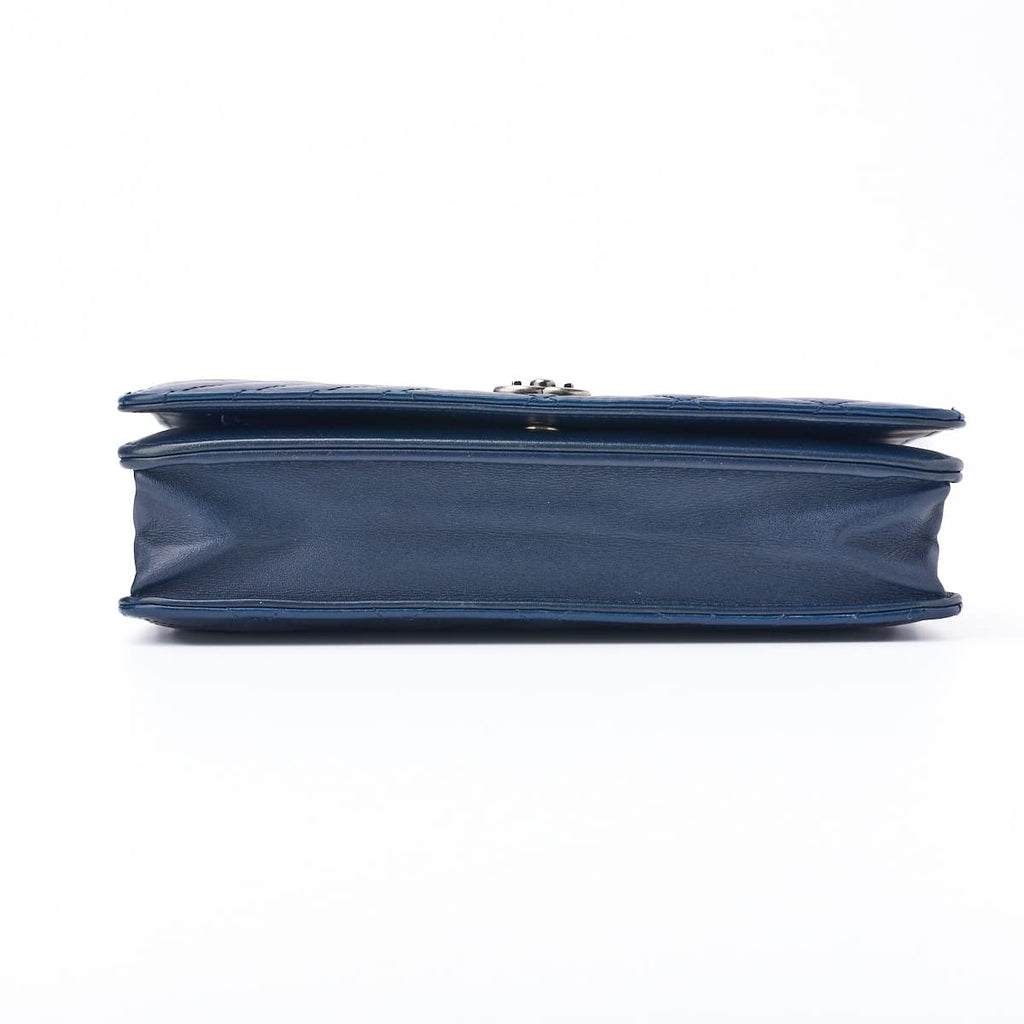 CHANEL Chain Wallet, Diagonal Stitching, Matelasse, Vintage Calf, Blue, Silver-Tone Hardware, Pre-Owned