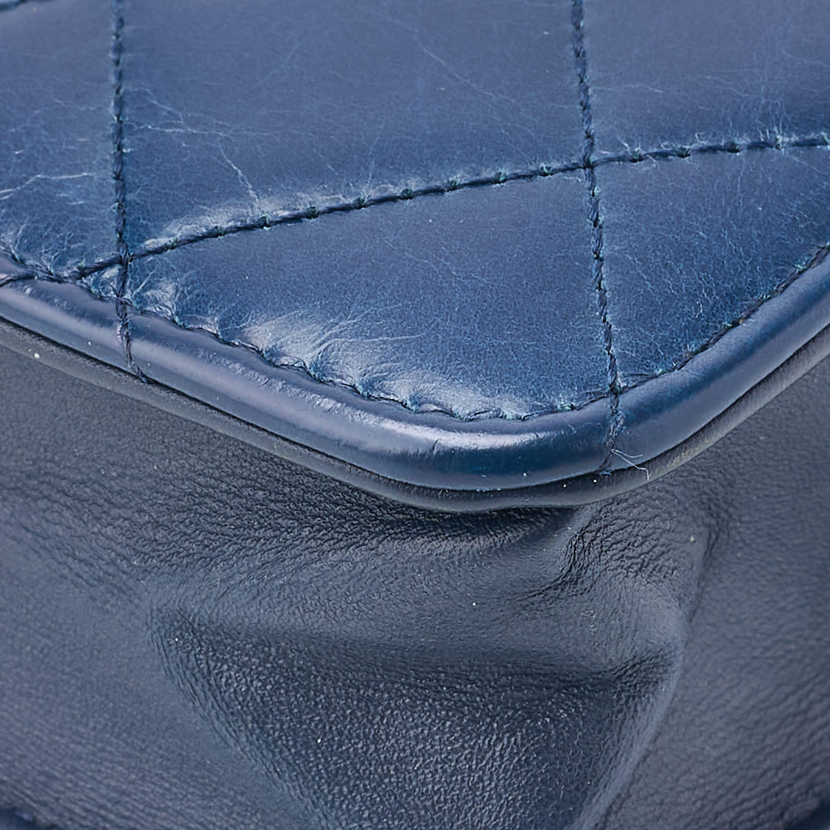 CHANEL Chain Wallet, Diagonal Stitching, Matelasse, Vintage Calf, Blue, Silver-Tone Hardware, Pre-Owned