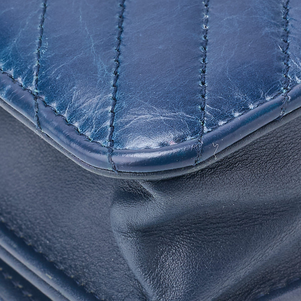 CHANEL Chain Wallet, Diagonal Stitching, Matelasse, Vintage Calf, Blue, Silver-Tone Hardware, Pre-Owned