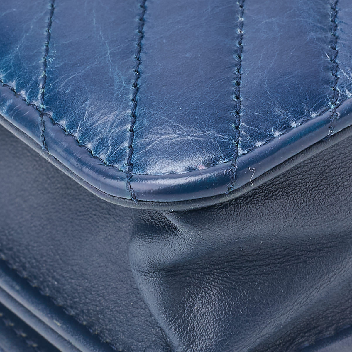 CHANEL Chain Wallet, Diagonal Stitching, Matelasse, Vintage Calf, Blue, Silver-Tone Hardware, Pre-Owned