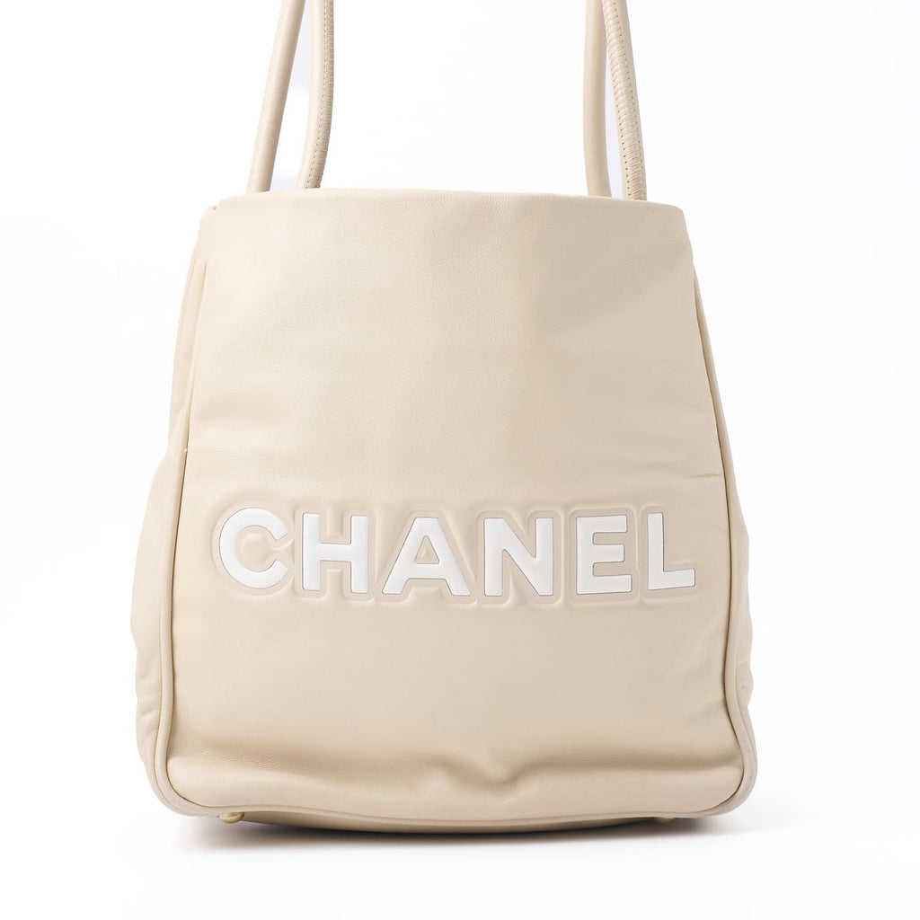 CHANEL Tote Bag Camellia Line Lambskin Ivory Gold-Tone Hardware Pre-Owned