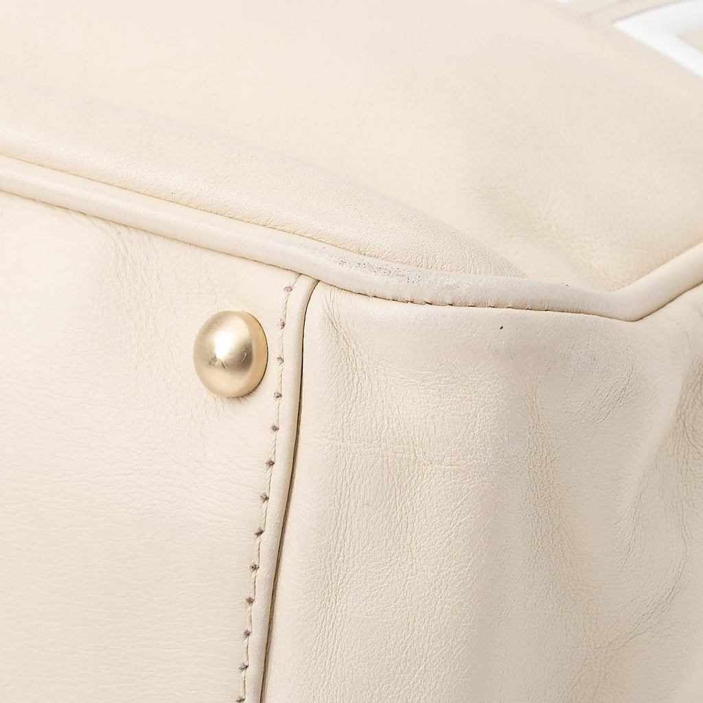 CHANEL Tote Bag Camellia Line Lambskin Ivory Gold-Tone Hardware Pre-Owned