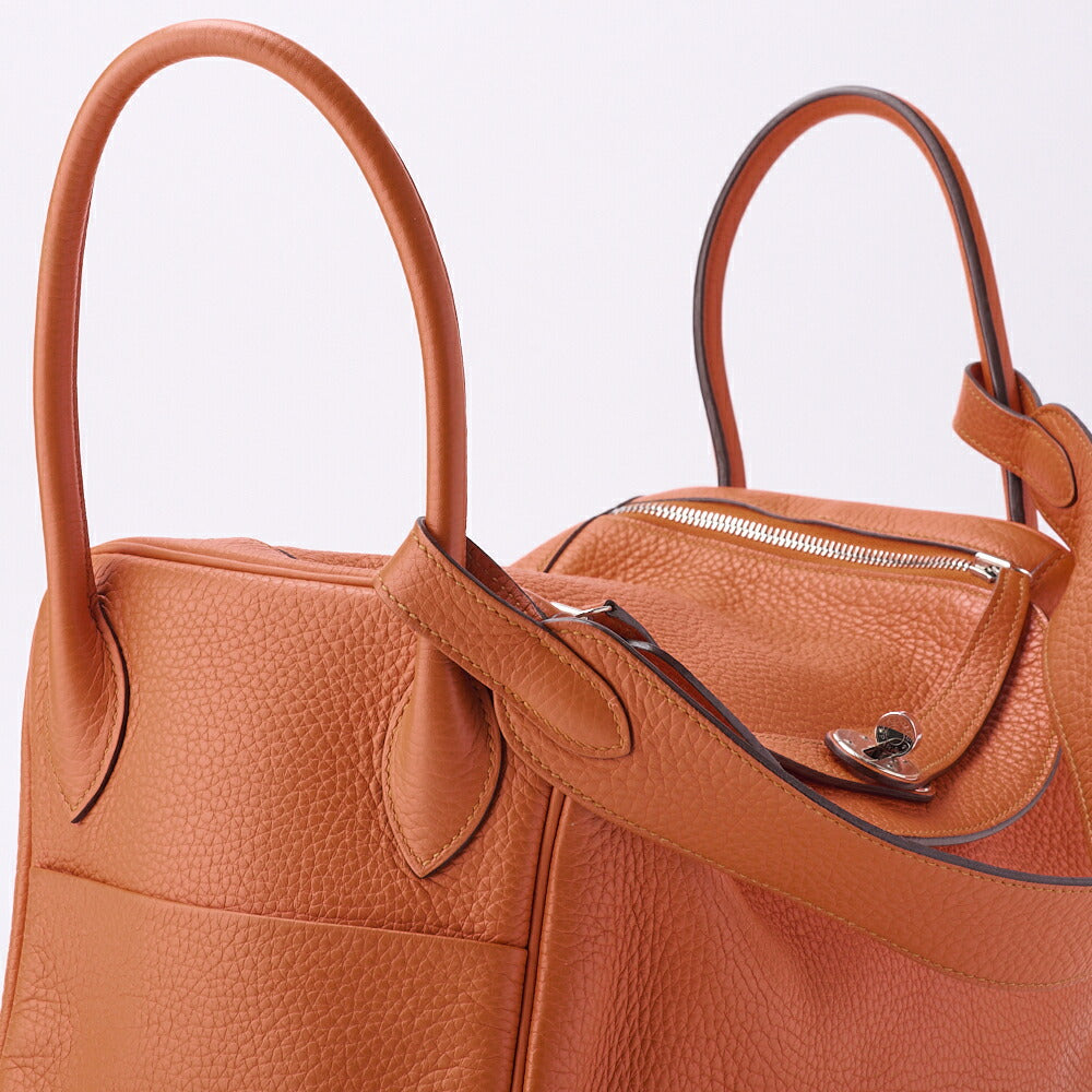 HERMES Lindy 34 Shoulder Bag Tryon Clemence Orange Poppy Silver-Tone Hardware Pre-Owned