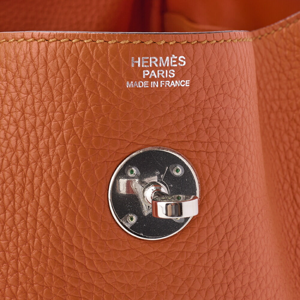 HERMES Lindy 34 Shoulder Bag Tryon Clemence Orange Poppy Silver-Tone Hardware Pre-Owned