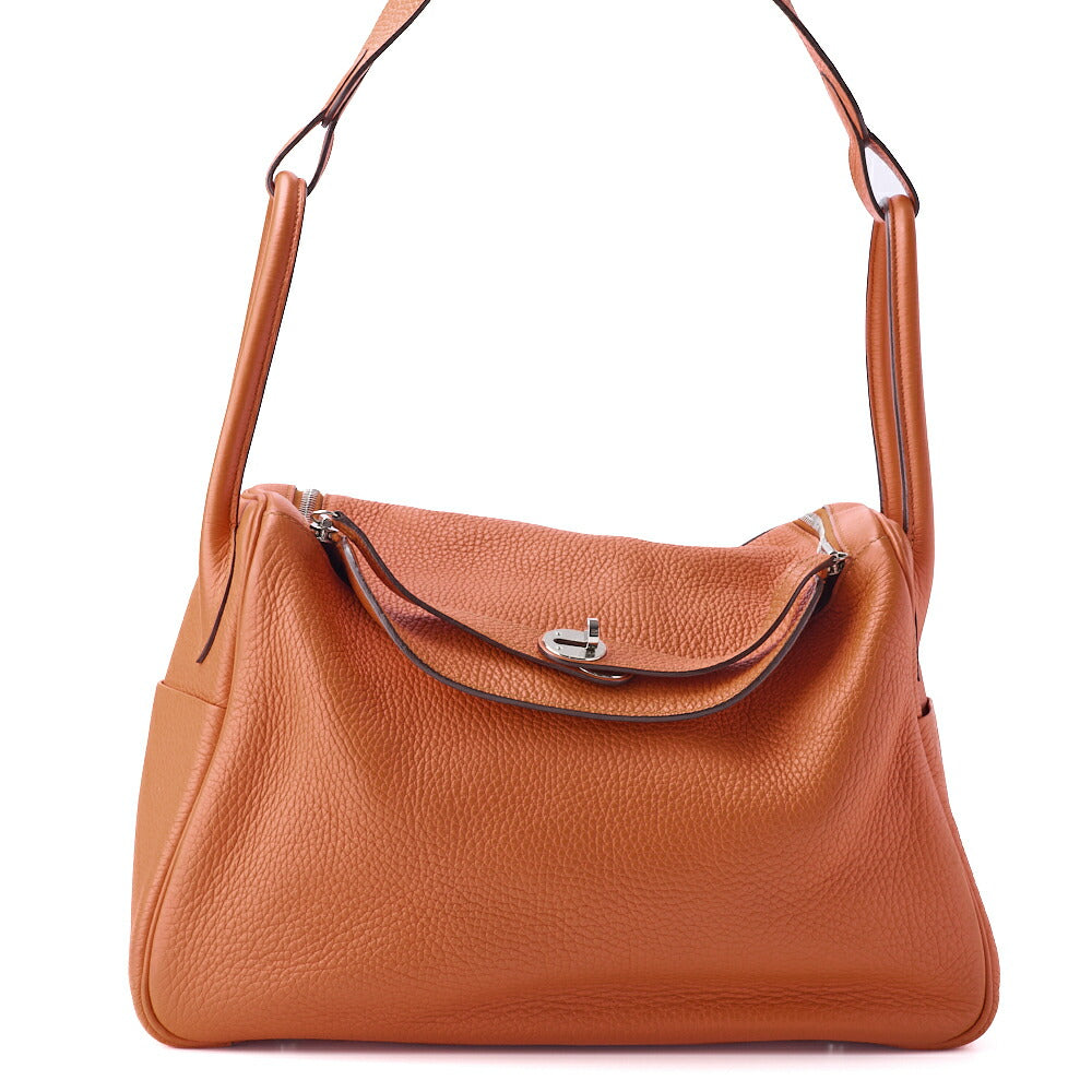 HERMES Lindy 34 Shoulder Bag Tryon Clemence Orange Poppy Silver-Tone Hardware Pre-Owned