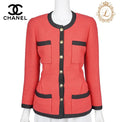 CHANEL Jacket Coat, Coco Button, Long Sleeve, Wool Blend, Red, Gold-Tone Hardware, Pre-Owned