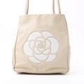CHANEL Tote Bag Camellia Line Lambskin Ivory Gold-Tone Hardware Pre-Owned