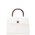 CHANEL Handbag Turnlock Kelly Shape Wood Pattern Caviar Skin White Gold-Tone Hardware, Pre-Owned
