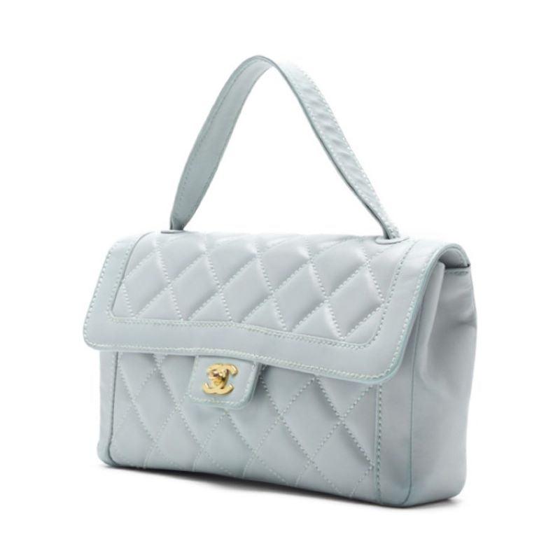 CHANEL Shoulder Bag Mini Matelasse Lambskin Light Blue Gold-Tone Hardware Pre-Owned