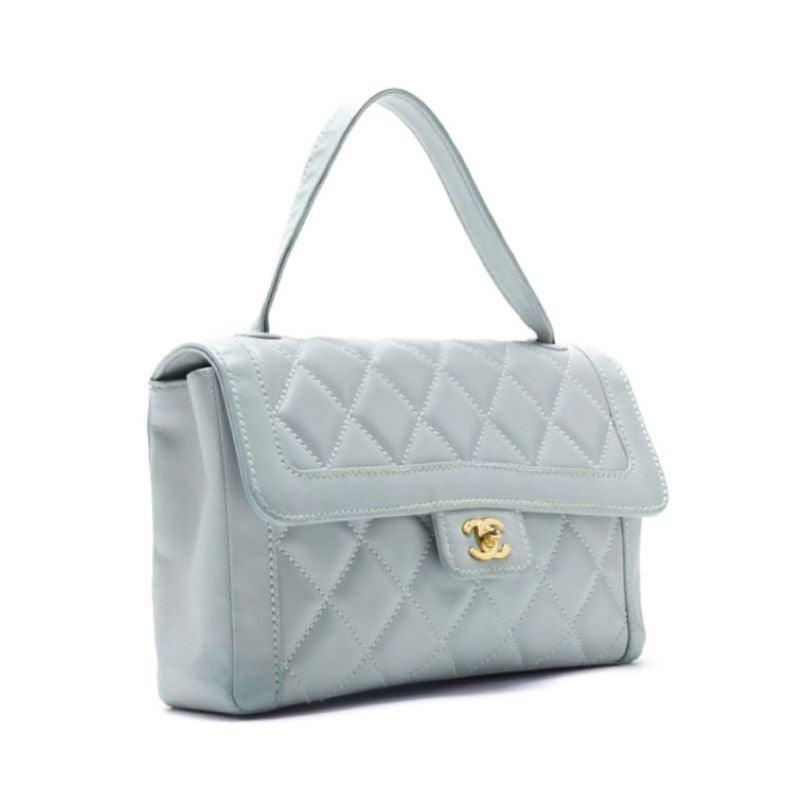 CHANEL Shoulder Bag Mini Matelasse Lambskin Light Blue Gold-Tone Hardware Pre-Owned