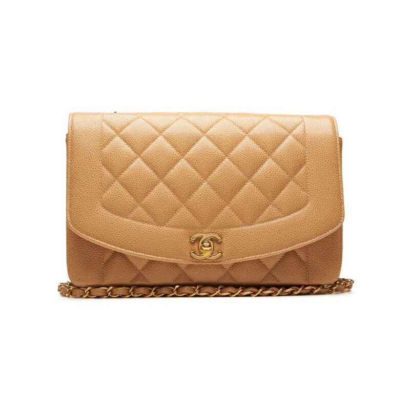 CHANEL Shoulder Bag Matelasse Diana Flap Chain Shoulder Caviar Skin Beige Gold-Tone Hardware Pre-Owned