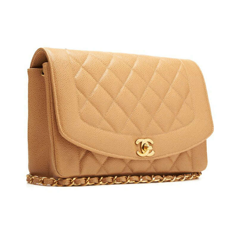 CHANEL Shoulder Bag Matelasse Diana Flap Chain Shoulder Caviar Skin Beige Gold-Tone Hardware Pre-Owned