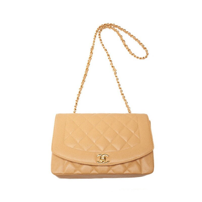 CHANEL Shoulder Bag Matelasse Diana Flap Chain Shoulder Caviar Skin Beige Gold-Tone Hardware Pre-Owned