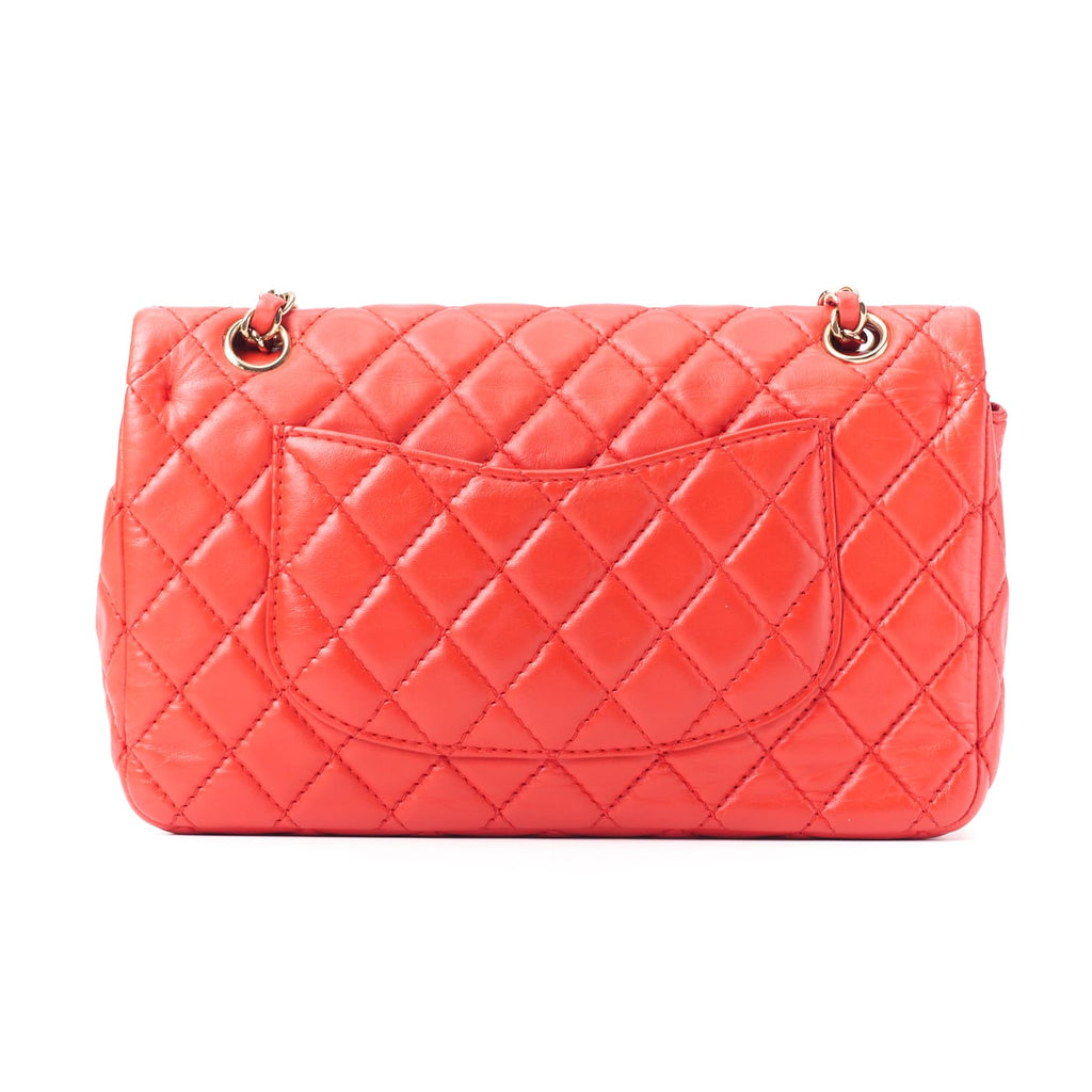 CHANEL Shoulder Bag Matelasse Turn Lock Double Flap Lambskin Red Gold-Tone Hardware Pre-Owned