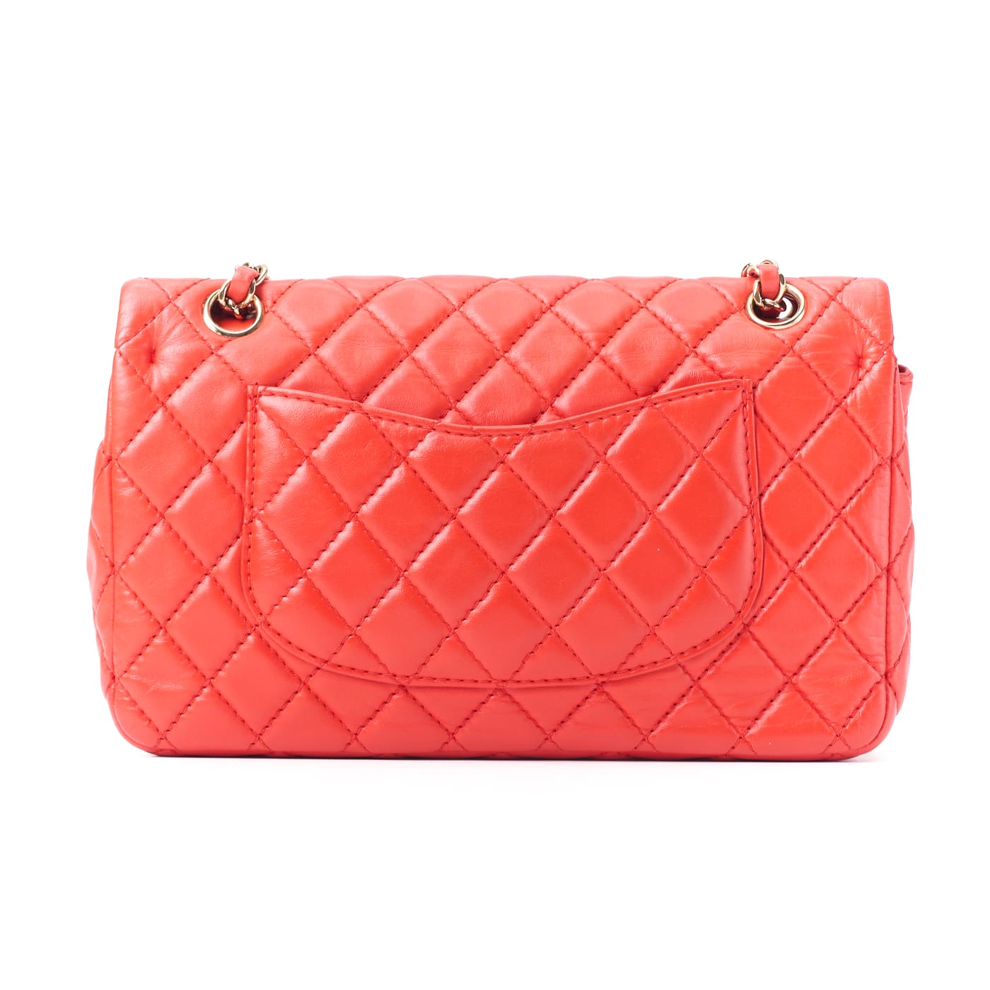 CHANEL Shoulder Bag Matelasse Turn Lock Double Flap Lambskin Red Gold-Tone Hardware Pre-Owned